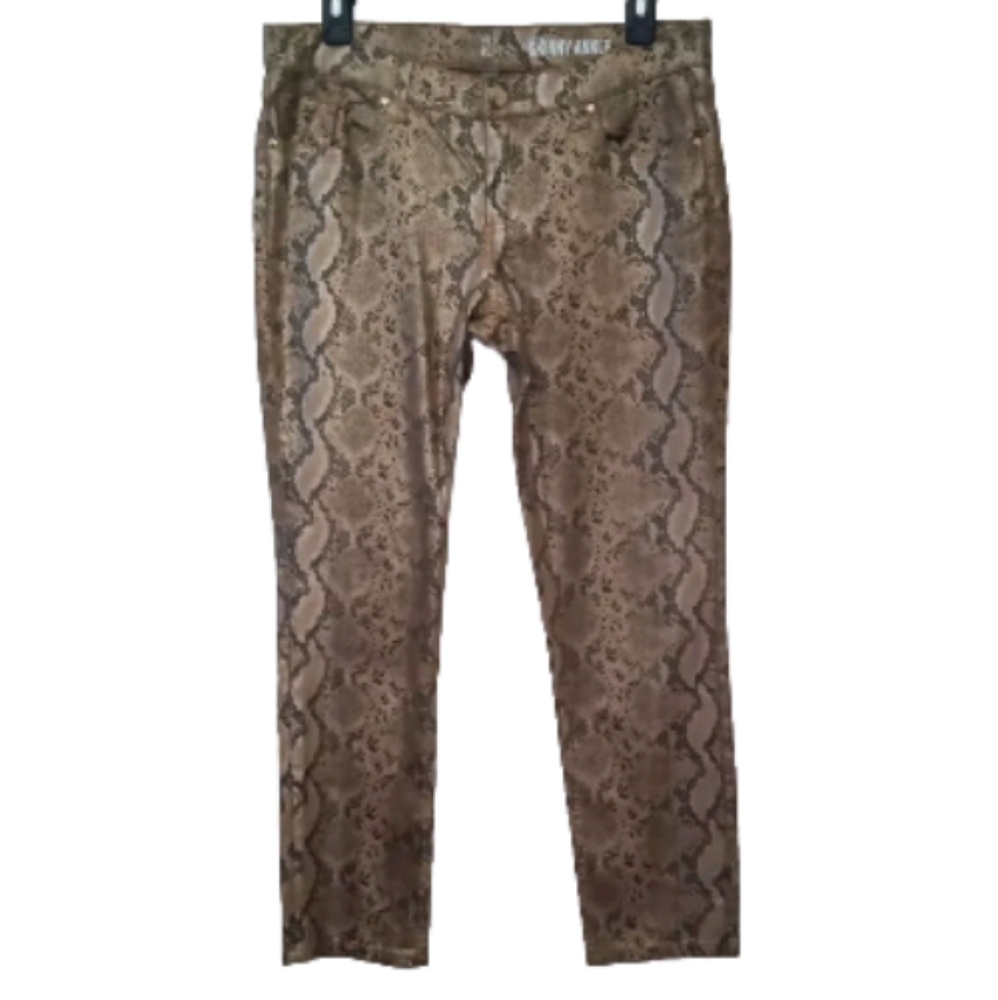 New NY & Co Womens Low Rise Skinny Ankle Faux Snakeskin Jeans Coated Size 6
